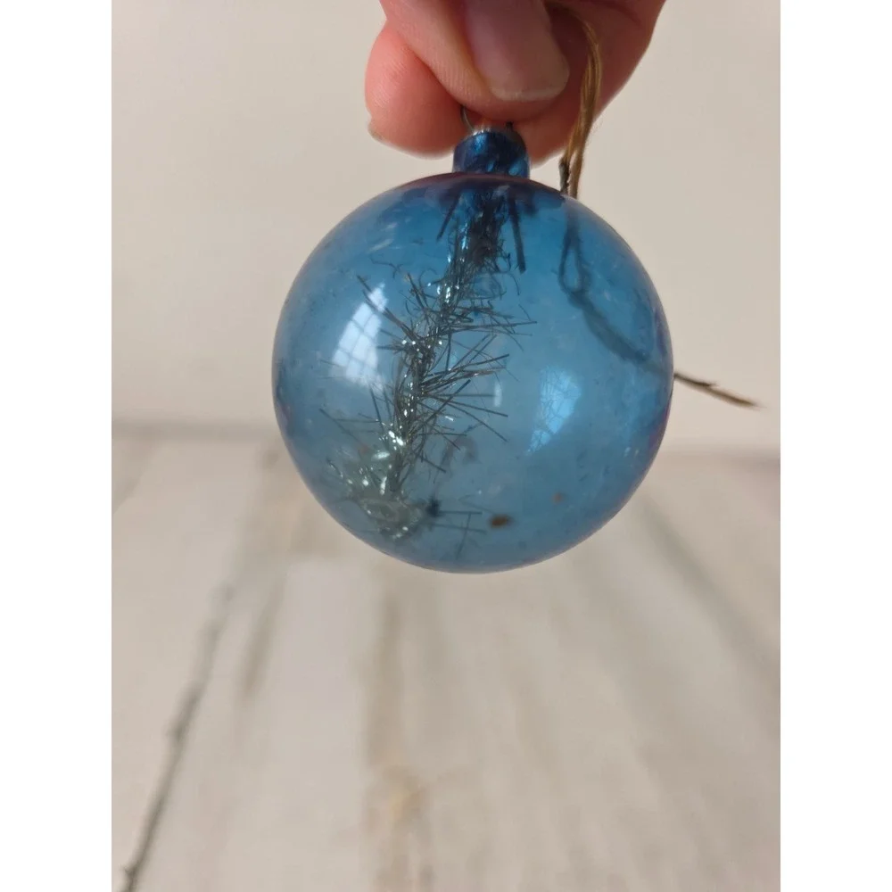 Antique tinsel unsilvered Blue ornament Xmas tree